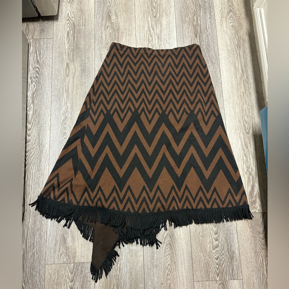 Nina Leonard Brown and Black Zigzag Fringe Skirt - Picture 8 of 10